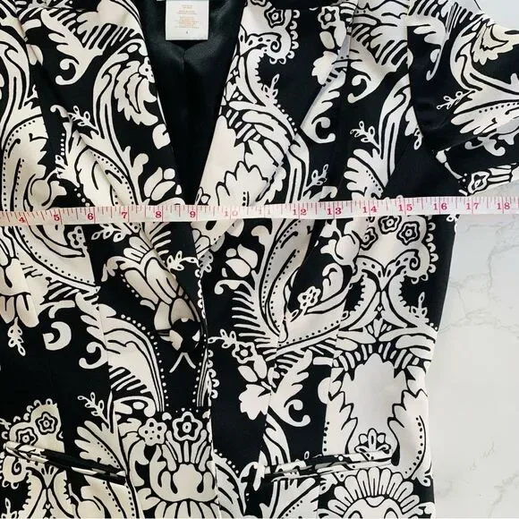 Marciano Black & White Paisley Corset Tie Back Cropped Silk Blazer | Size 4 - Picture 8 of 12